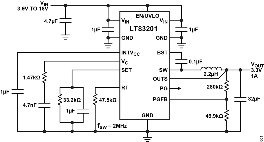 Applikations-Schaltungsdiagramm - Analog Devices Inc. LT83201 Ultra-rauscharmer Abwärtsregler