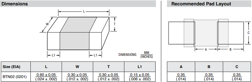 Technische Zeichnung - Bourns BTN02G SMD-NTC-Thermistoren