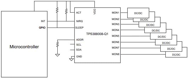 Applikations-Schaltungsdiagramm - Texas Instruments TPS38800-Q1/TPS388R0-Q1 Spannungswächter