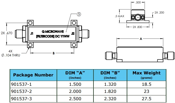 Technische Zeichnung - Amphenol Q Microwave Filter mit konzentrierten Elementen