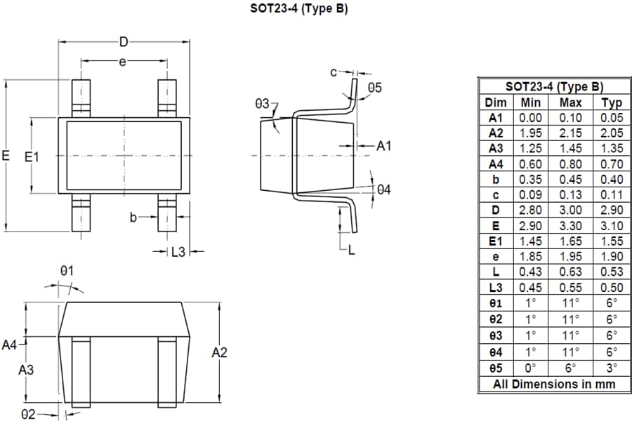 Technische Zeichnung - Diodes Incorporated AHE102 InSb Hall-Elemente