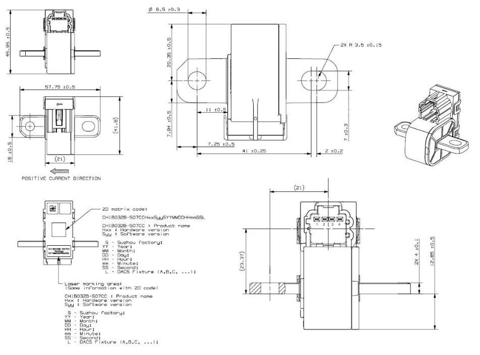 Technische Zeichnung - Littelfuse CH1B032B Stromsensor