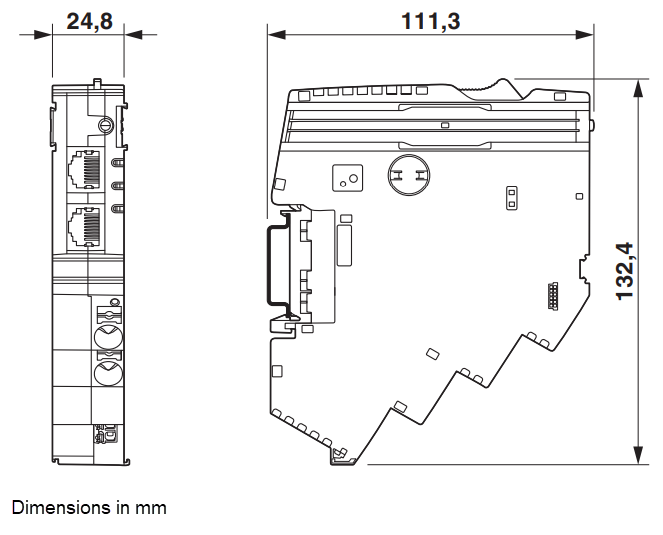 Technische Zeichnung - Phoenix Contact CAPAROC EtherCAT Leistungsmodul