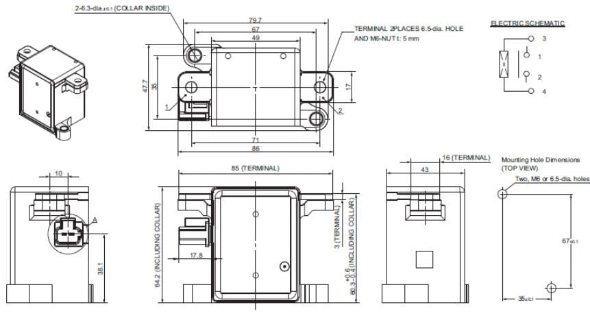 Technische Zeichnung - Omron Electronics G9EK-1-E DC-Leistungsrelais