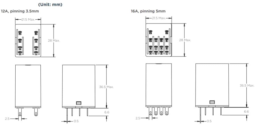 Technische Zeichnung - TE Connectivity Miniaturrelais PT01