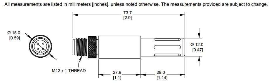 Mechanical Drawing - Banner Engineering S15S Temperature & Humidity Sensors