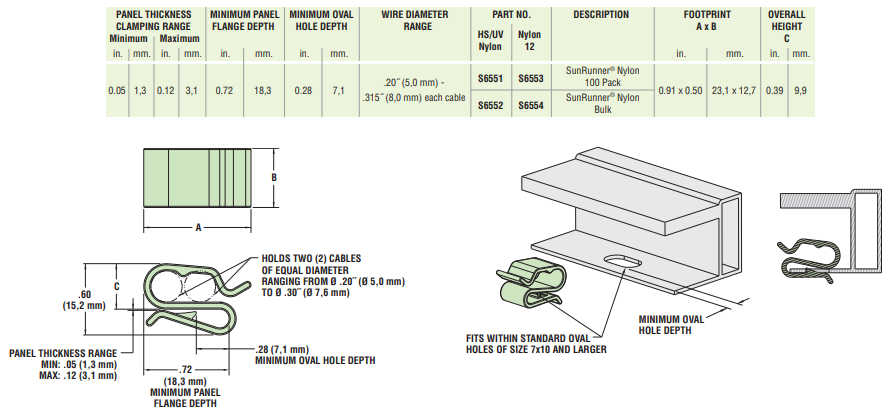Mechanical Drawing - Heyco HEYClip™ SunRunner® Nylon Cable Clips