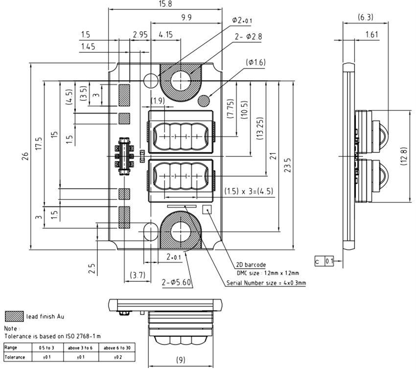 Technische Zeichnung - ams OSRAM PLPM7 Vegalas™ Power Multi-Die Edge Emitting Laser