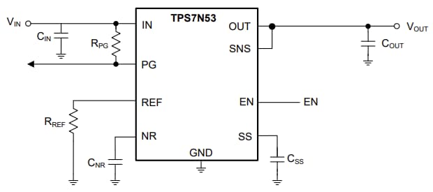Applikations-Schaltungsdiagramm - Texas Instruments TPS7N53 Ultra-Low-Dropout-Linearregler (LDO)