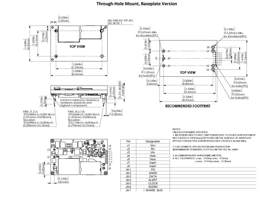 Technische Zeichnung - Murata Power Solutions MPQ1300 1.300 W Nicht isolierte DC/DC Wandler