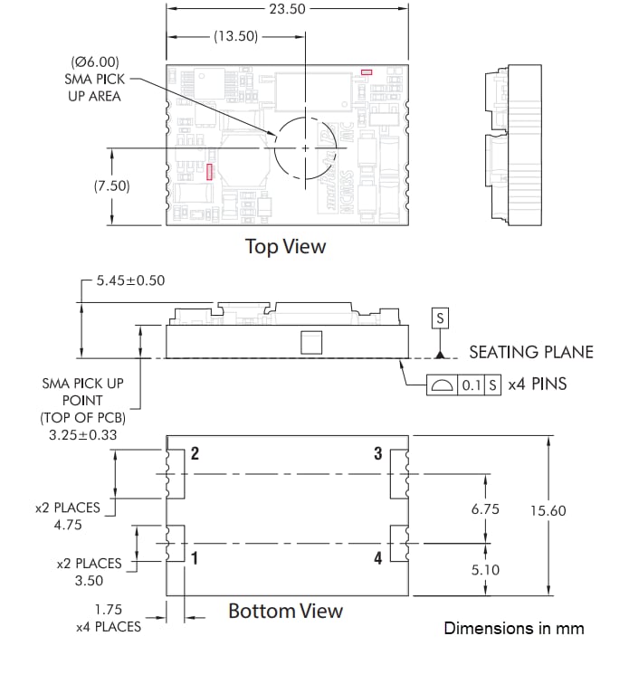 Technische Zeichnung - Murata Electronics NCM3 Isolierte 3 W 4:1 Eingangs-DC/DC-Wandler