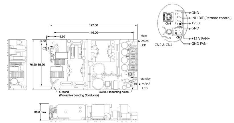 Technische Zeichnung - CUI Inc VOFM-280B AC/DC-Netzteile