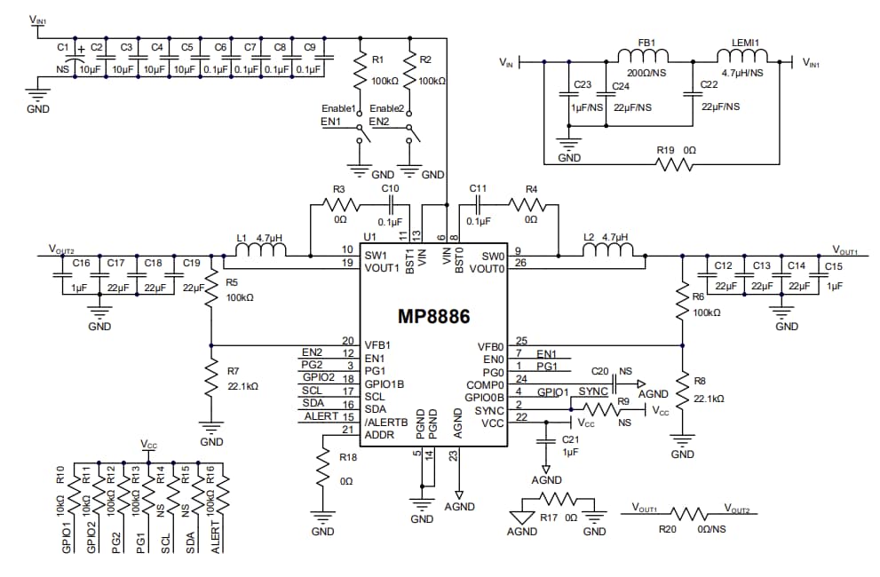 Schematic - Monolithic Power Systems (MPS) EVL8886-U-00A Evaluation Board