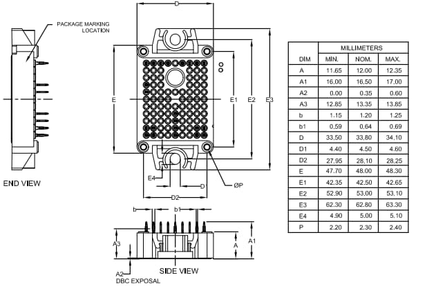 Technische Zeichnung - onsemi NXH015F120M3F1PTG Siliciumcarbid (SiC)-Modul