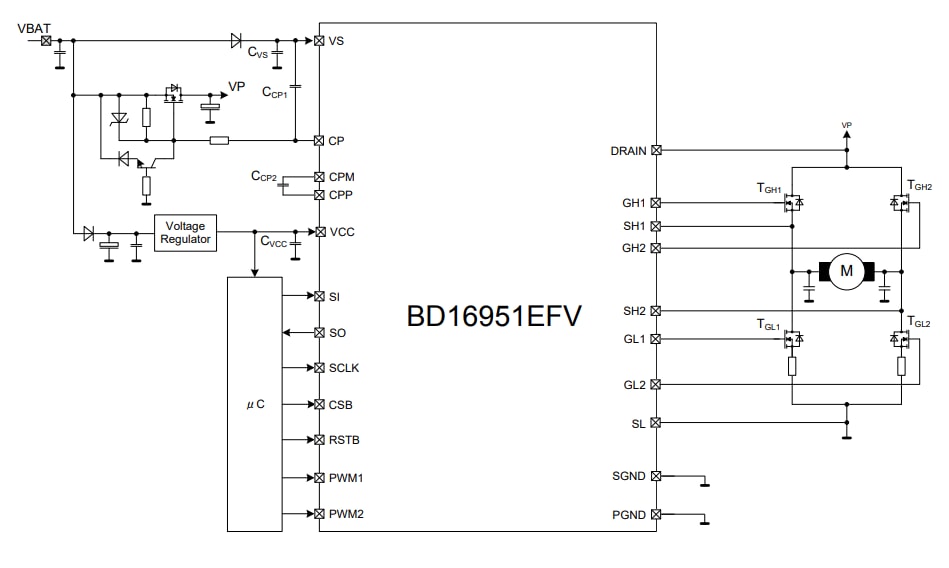 Applikations-Schaltungsdiagramm - ROHM Semiconductor BD16951EFV-M Zweikanal-Halbbrücken-Gate-Treiber