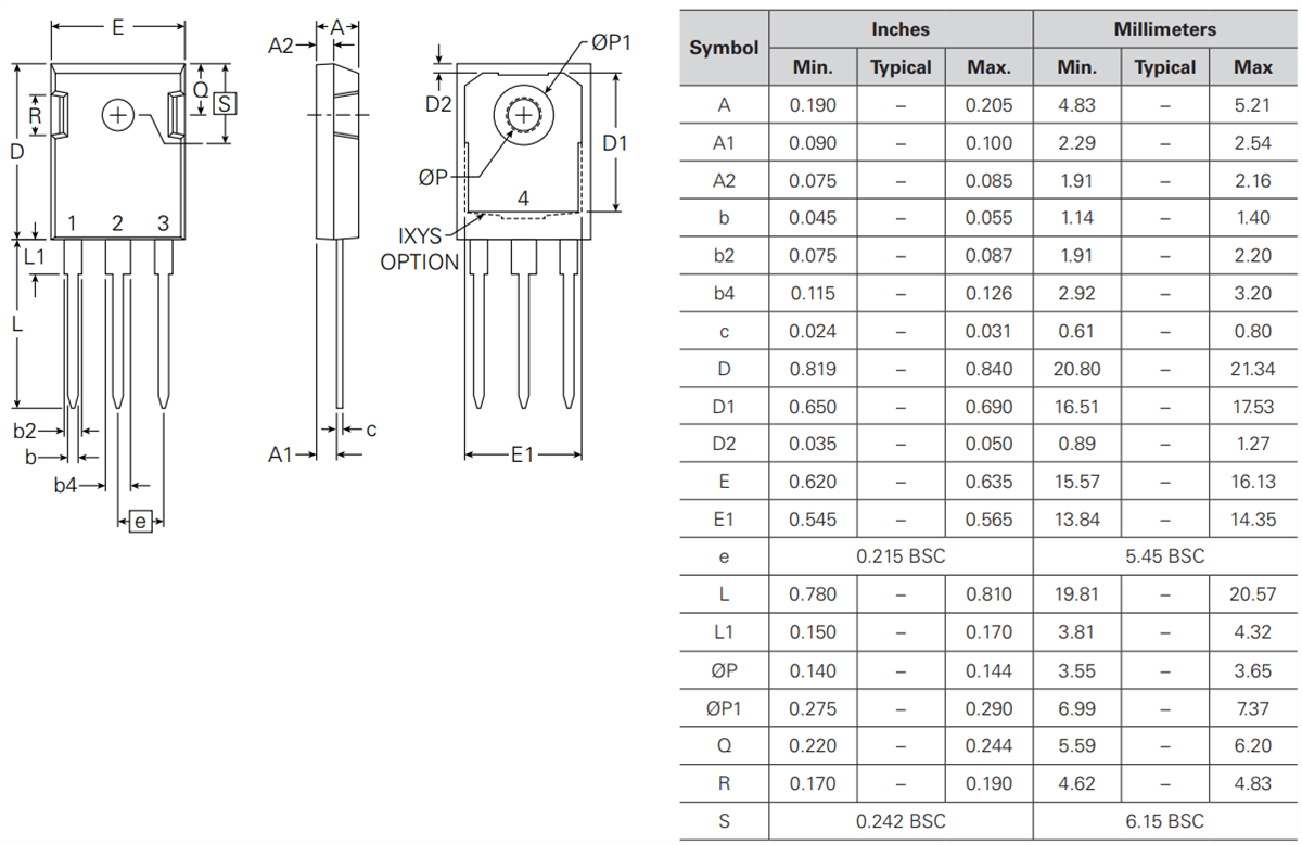 Technische Zeichnung - IXYS IXFH34N65X2W Leistungs-MOSFET