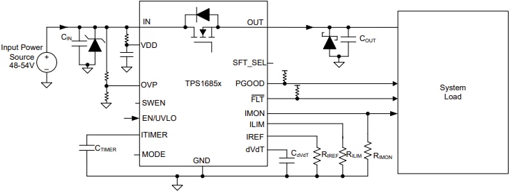 Schaltplan - Texas Instruments Stapelbare integrierte Hotswap-eFuses TPS1685