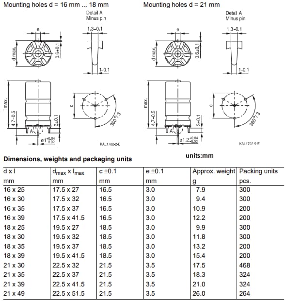 Technische Zeichnung - EPCOS / TDK B41799 Aluminium-Elektrolytkondensator