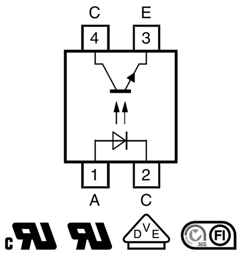 Schaltplan - Vishay Semiconductors TCMT111x Fototransistor-Ausgangs-Optokoppler