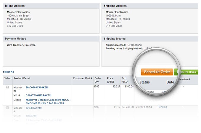 Bestellhistorie Schaltfläche Bestellung planen auf der Seite Bestellhistorie.